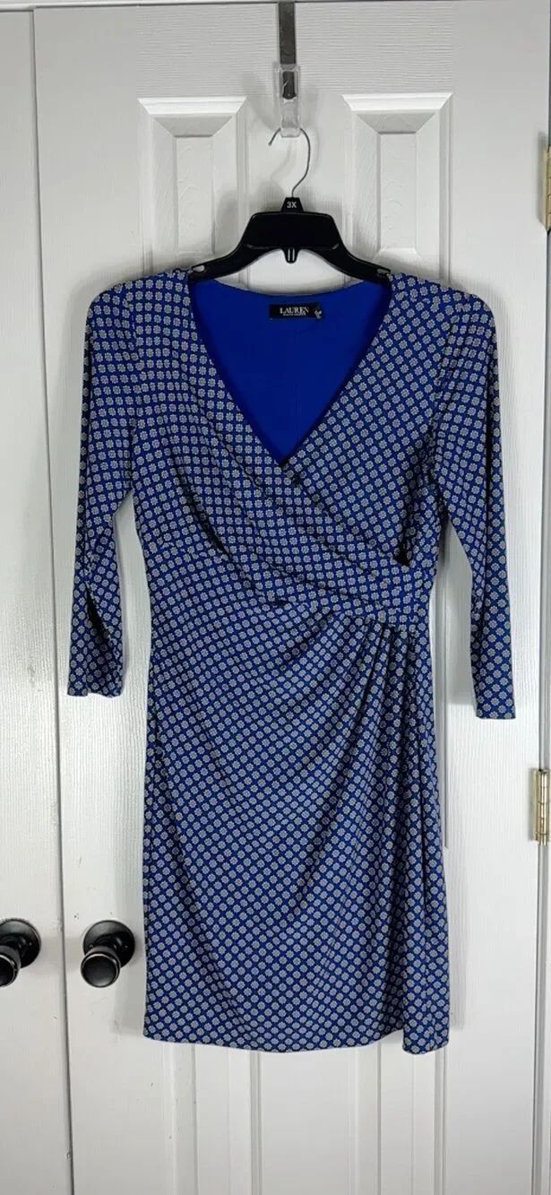 Lauren Ralph Lauren Womens Ditsy Sunflower Midi Dress Wrap Design Size 8
